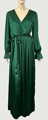#ad New Baltic Born Emerald Green Ruffle Sleeve Satin Maxi Dress XL $27.99