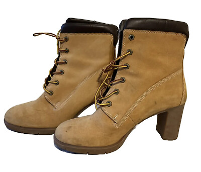 Timberland Womens Boots Size 10M Leather Work Boots High Chunky Heels Lace Up $27.77