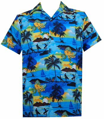Hawaiian Shirt Mens Allover Ocean Scenic Camp Party Aloha Holiday Beach $13.59
