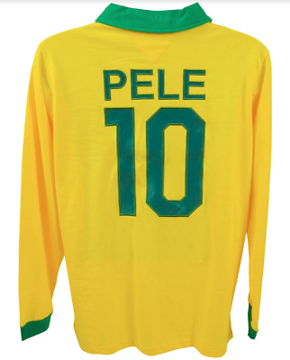 #ad Pele Vintage Brazil National Home Team Soccer Jersey Long Sleeved $69.99