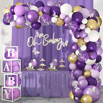 #ad Purple Balloon Arch Kit Birthday Decor Baby Party Butterfly Balloons Garland $16.98
