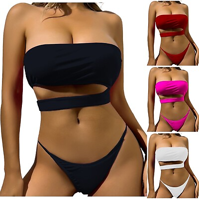 #ad Women Bikini Set High Waisted Size 6 8 10 High Cut Swimwear Beachwear $14.79