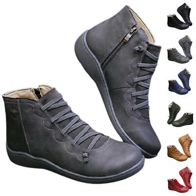 Womens Wedge Heel Ankle Boots Comfortable Side Zipper Booties Casual Shoes $19.56