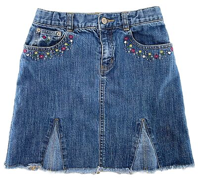 #ad Gap Girl’s Denim Embroidered Raw Edge Stretch Skirt Size 12 Flaw $10.19