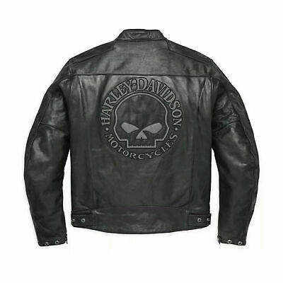 #ad Harley Davidson Men#x27;s Blouson CUIR Skull Reflective Jacket Biker Leather Jacket $120.00
