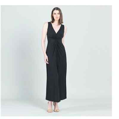 #ad Clara Sun Woo Black Center Slit Maxi Dress Womens Sz M Deep V Neckline Knotted $69.00