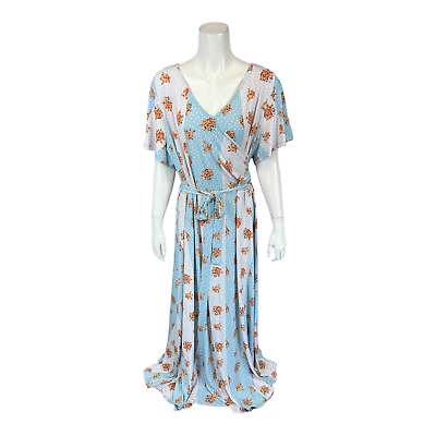 #ad Du Jour Women#x27;s Petite Short Sleeves Printed Wrap Maxi Dress Pastel Blue PL Size $20.00