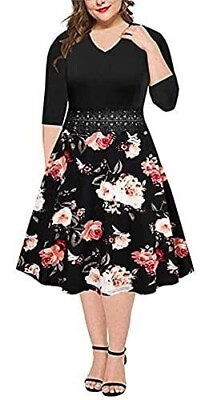 #ad BEDOAR Modest Party Dress for Women Vintage Floral Lace Embroidery Stretchy 20 $11.99