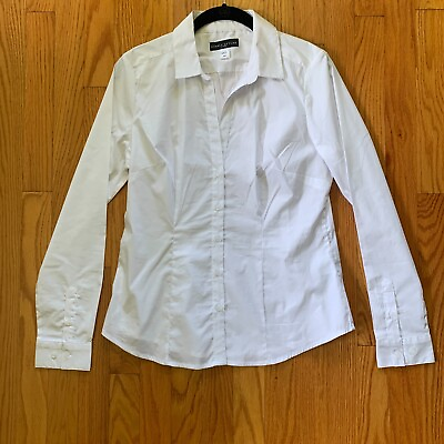 Simply Styled By Sears Women#x27;s Top M White Blouse Button Up Long Sleeve Collared $18.44