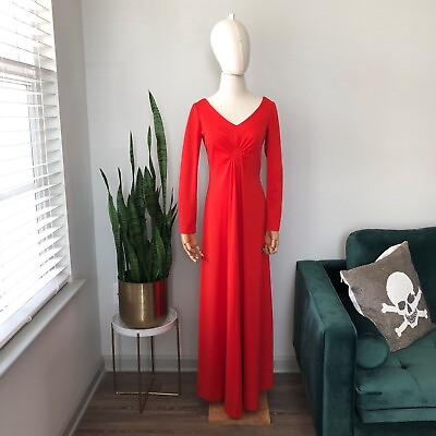 #ad Vintage 60s Orange Red Long Sleeve Maxi Dress $18.00