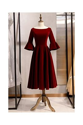 #ad Womens Midi Dress Evening Cocktail Party Ball Gown Velvet 3 4 Sleeve Boat Neck $172.42