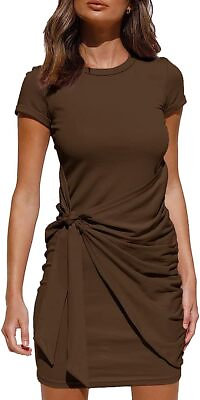 LILLUSORY Women#x27;s Casual Short Sleeve Wrap Bodycon Ruched Tie Waist Summer Dress $69.98