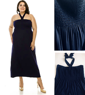 #ad Azules USA made Plus Size Smocked bodice soft Strapless Maxi Dress 1X2X3X $22.00
