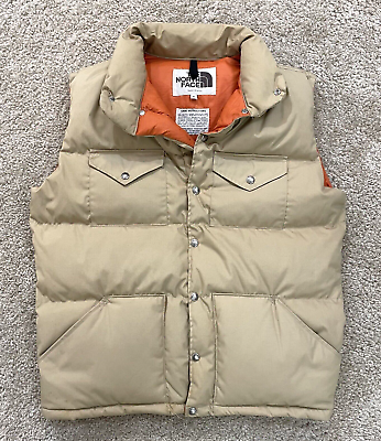 #ad THE NORTH FACE brown label goose down puffer vest XL khaki tan vintage EUC $79.00