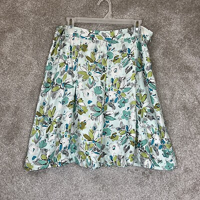 Merona Skirt Womens 12 Blue Green Floral Silk A Line Side Zip Lightweight 4857 $12.99