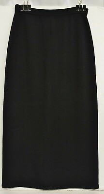 #ad St John Size 6 Black Skirt Long Santana Knit Elastic Waist Back Slit Stretch USA $89.99