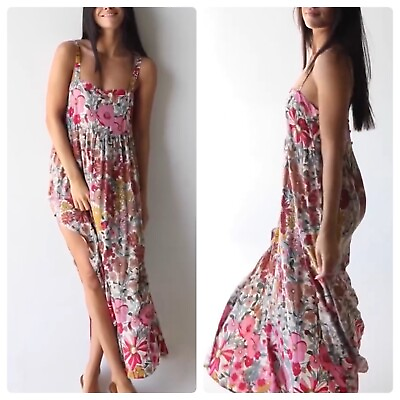 #ad NATURAL LIFE Patti Side Slit Maxi Boho Dress Vintage Summer Floral Size M $30.00