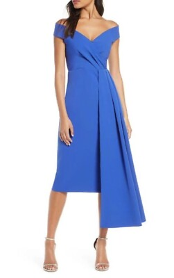 #ad Eliza J Off the Shoulder Asymmetrical Cocktail Dress in Cobalt Blue Size 4 $168 $84.00