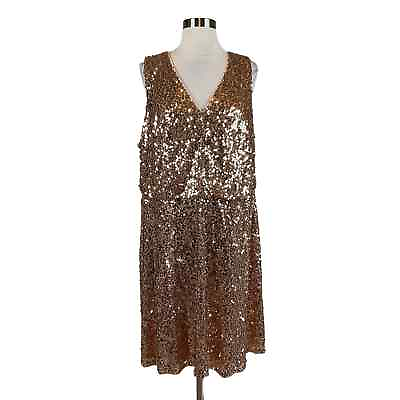 #ad Vince Camuto Women#x27;s Cocktail Dress Size 18W Gold Sequined Mini Fit and Flare $59.99