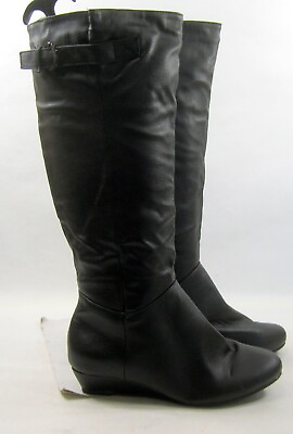 #ad new Black 1.5quot;Hidden Wedge Heel Knee Boot ROUND TOE WOMEN Size 9 $12.34