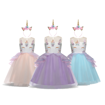 #ad DH Girls Unicorn Princess Costume Pageant Party Birthday Dress with Headband $17.98