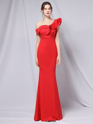 #ad Women Burgundy Evening Dress Slash Neck Ruffles Party Maxi Dress Sexy Long Dress $56.52