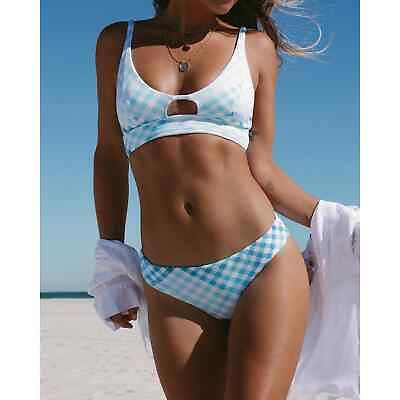 #ad L Space Sandy Picnic Plaid Full Coverage Bikini Bottoms Blue White Sz Large $53.10