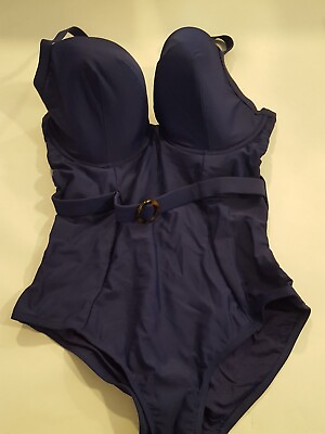 #ad Curvy Kate Retro Sun Padded Plunge Swimsuit Navy 32I $64.99