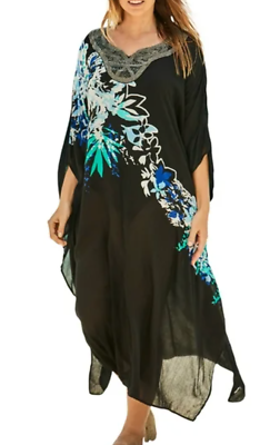 #ad Swimsuits for All Swim 365 Long Embellished Cover Up 18 20 Plus Black Floral $39.99