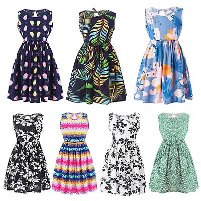 #ad Fashion Kids Girls Dress Fashion Boho Sleeveless Crew Neck Beach Maxi Sundress $9.94