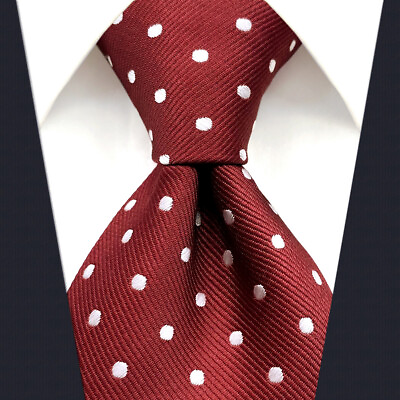 #ad S15 Men#x27;s Tie Silk Extra Long Size Dots Red Crimson Classic Design Wedding New $7.99