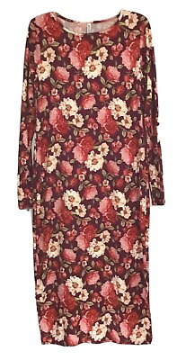 #ad Piphany Vanderbilt Red Long Sleeve Floral Maxi Dress w Side Slits Size M $29.58