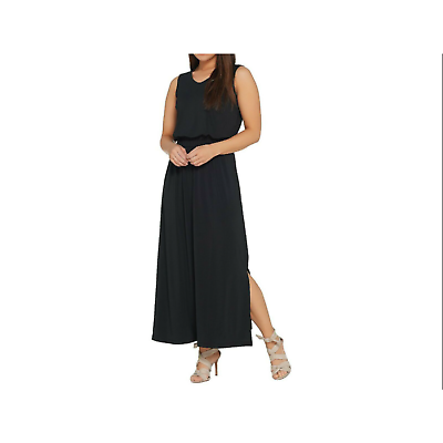#ad Joan Rivers Sleeveless V Neck Jersey Maxi Dress Small Petite Black NWOT P6587 $17.50