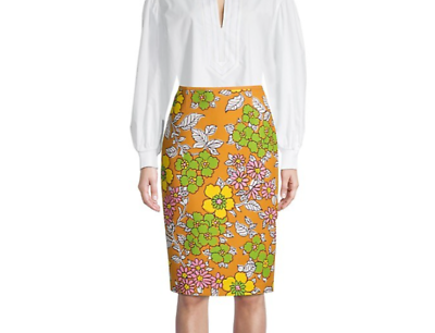 #ad Tory Burch Printed Twill Pencil Skirt Wallpaper Floral Size 4 New $428 $199.95