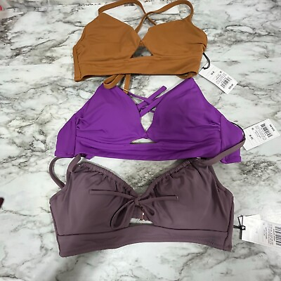 #ad Target Shade amp; Shore Bikini Tops Women#x27;s 32 B Brown Purple Longline Lot of 3 $10.67