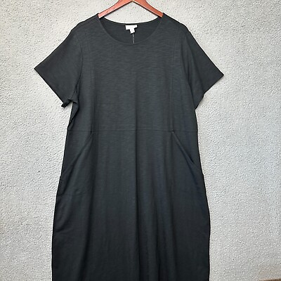 #ad J Jill Dress Women 2X Plus Black Maxi Short Sleeve Jersey Knit Sheath Casual NWT $34.97