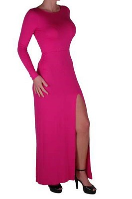 #ad #ad Womens Long Sleeve Scoop Neck Skinny Fit Stretch Thigh Slit Long Maxi Dress $31.95