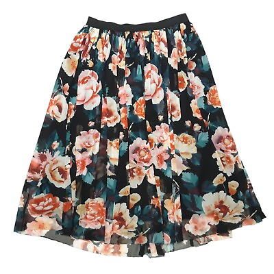 #ad Art Class Floral Skirt Girls Size 7 8 Black 21 in Elastic Waist Lined Stretch $11.75