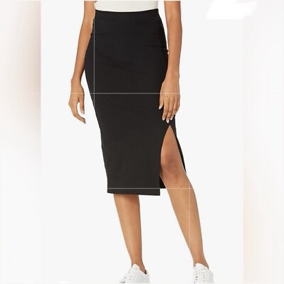 #ad NWT Stretchy Black Ribbed Pencil Skirt with Slit Small $16.79