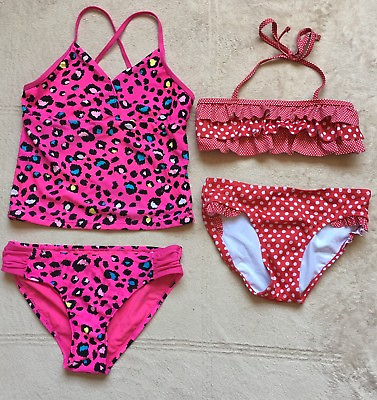 Justice Tankini Children’s Place Bikini Swimsuits Girls Sz 10 12 Cheetah Dots $28.79