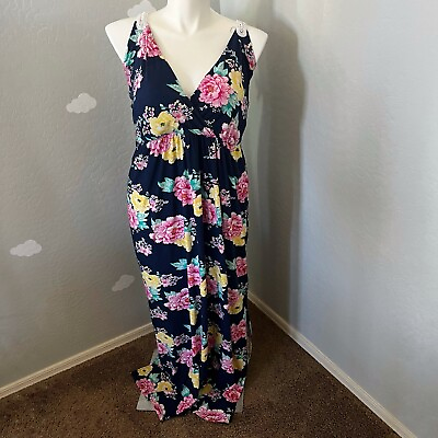 #ad Planet Gold Plus Women’s 3X Navy Floral Maxi Dress $30.00