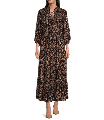 #ad Calvin Klein Women#x27;s Floral Smocked Maxi Dress Black Multi 14 $70.00