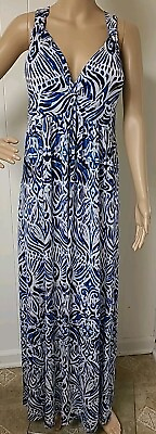 #ad NWT ND New Directions Twist Front Knit White amp; Blue Long Maxi Dress XL $16.95