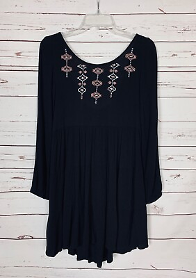 #ad Kori America Boutique Women#x27;s S Small Black Embroidered Long Sleeve Boho Dress $28.00