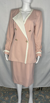 #ad Vintage Saks Fifth Avenue Collection Skirt Suit 8 Pink Blush Crepe 90s 80s $39.00