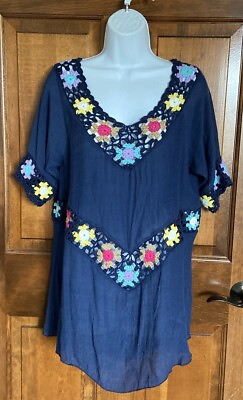 #ad RAIN Crochet Beach Cover Up Dress with Flutter Sleeves Size Medium NWTS $12.99