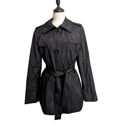 #ad NWT Vintage Sears Covington Black Softshell Button Short Trench Coat Size L $93.00