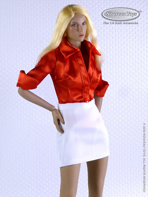 #ad 1 6 Phicen TBLeague NT Female Secretary Red Satin Shirt w White Skirt Set $23.50