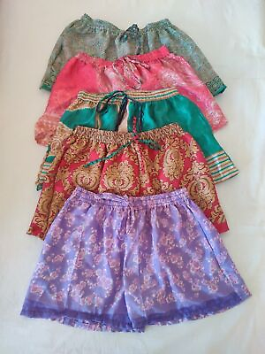 #ad Lot of Indian Recycle Silk Sari Boho Short Pockets Bohemian Gypsy Multi Shorts $242.99