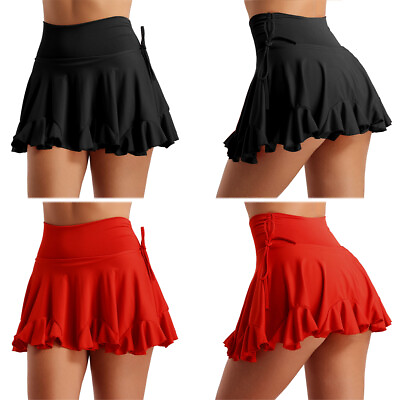 Women High Waist Pleated Mini Skater Skirt Latin Tango Salsa Rumba Dance Skirts $15.91